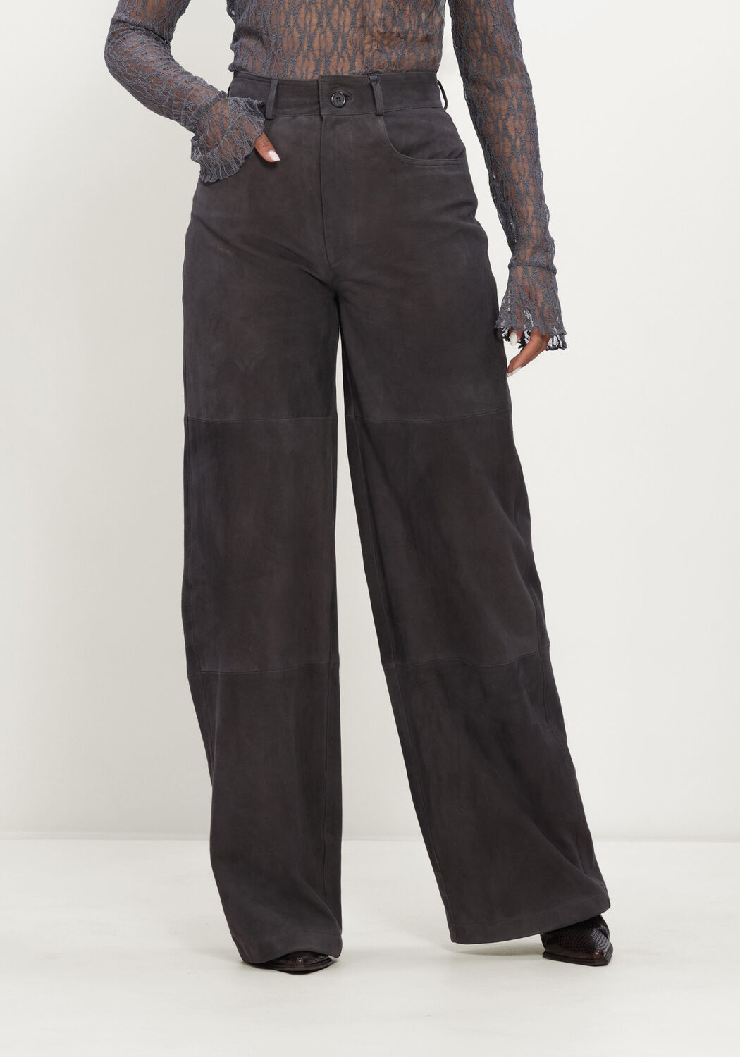 IBANA Dames Broeken Phinou Suede Donkergrijs