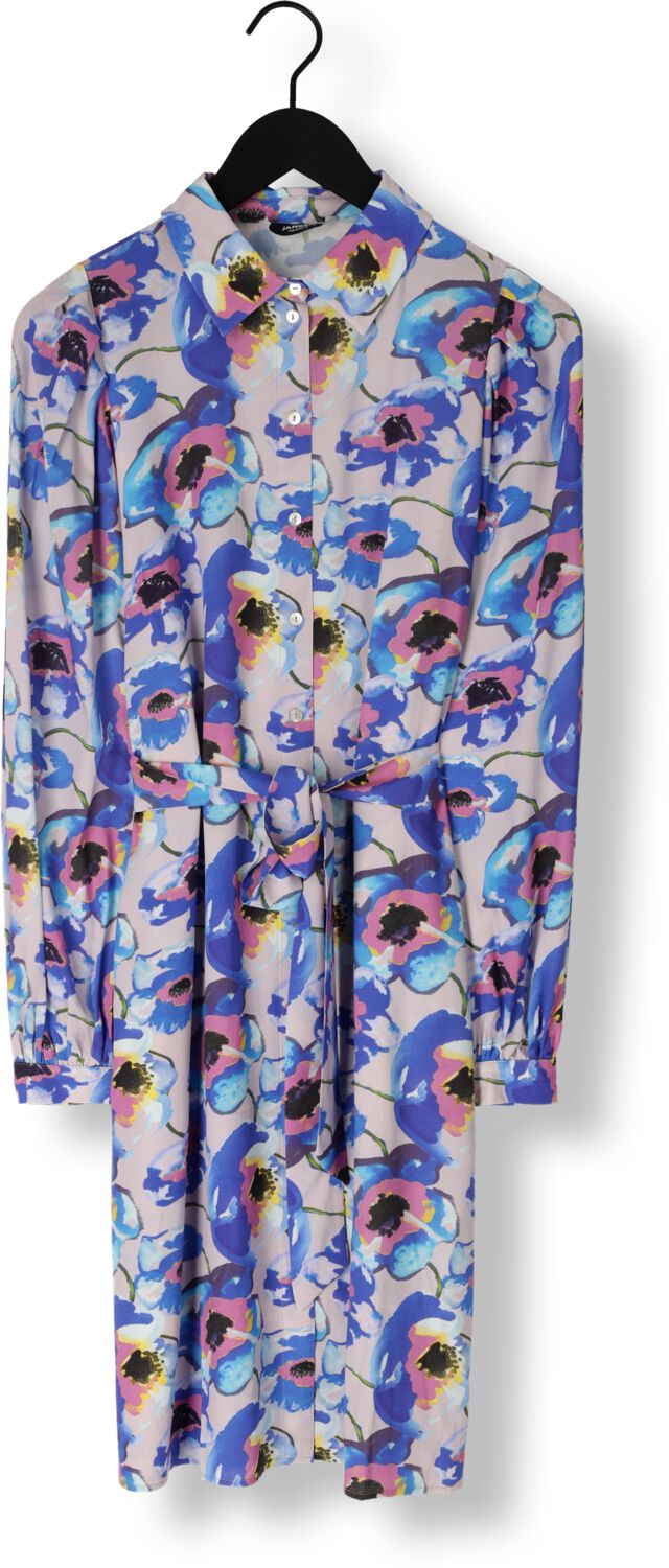 JANSEN AMSTERDAM Dames Jurken Pf508 Printed Long Sleeve Blouse Dress Blauw