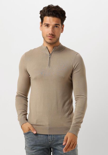 Taupe PURE PATH Trui ESSENTIAL KNITWEAR HALFZIP SWEATER - large