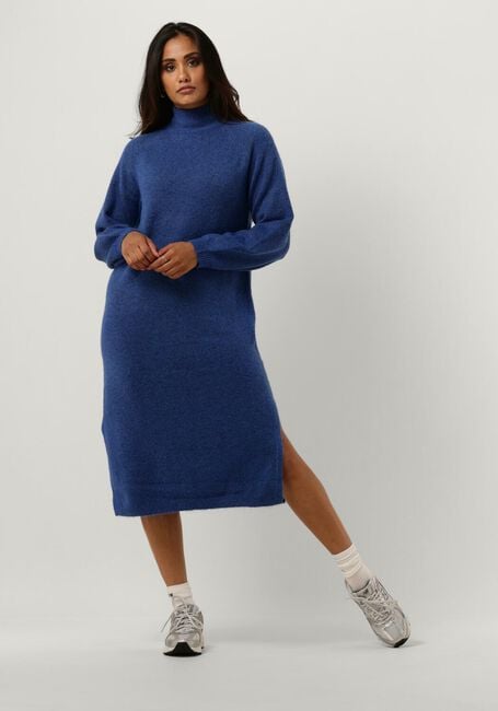 Blauwe Y.A.S. Midi jurk YASBALIS LS FUNNEL KNIT DRESS - large