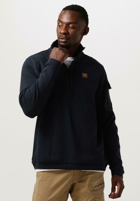 Donkerblauwe PME LEGEND Trui HALF ZIP COLLAR INTERLOCK JERSEY - large