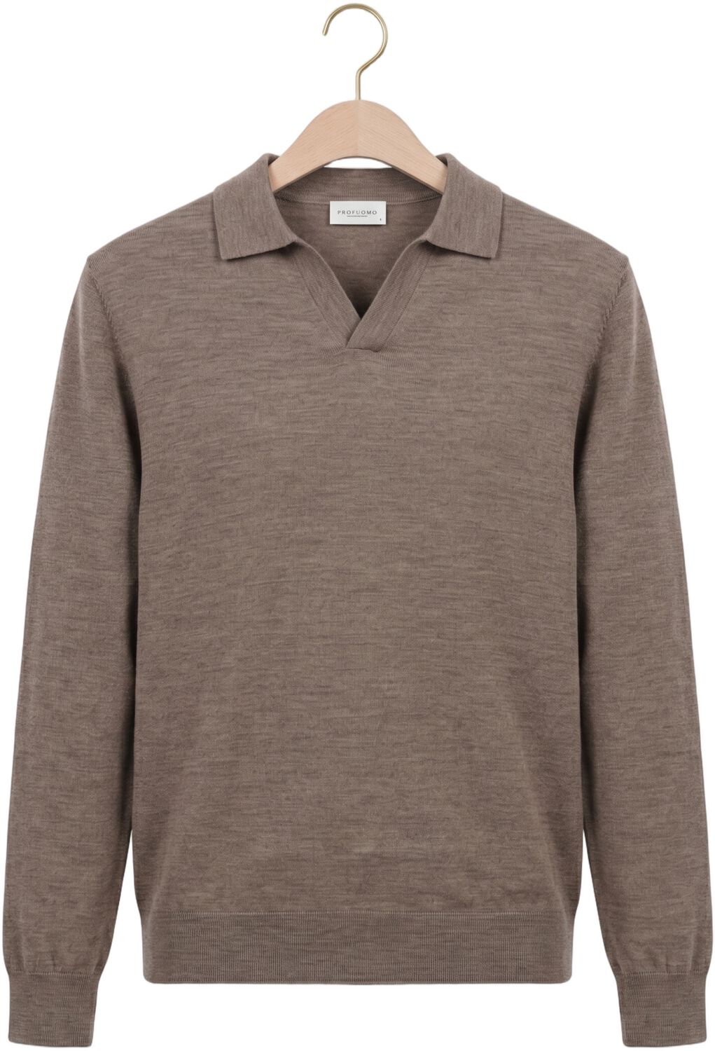 PROFUOMO Heren Truien & Vesten Polo Open Collar Ls Extrafine Merino Taupe