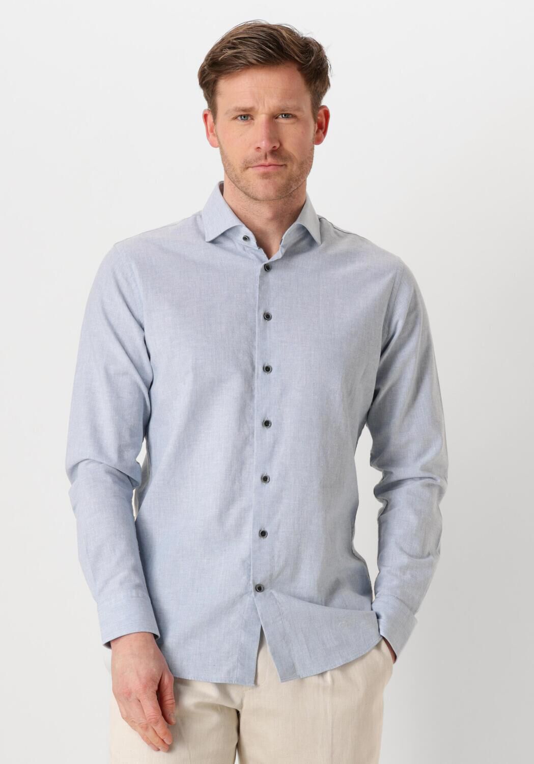 PROFUOMO Heren Overhemden Shirt X-cutaway Sc Sf Cotton Linen Lichtblauw