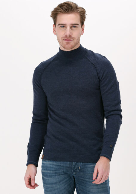 Donkerblauwe CAST IRON Trui MOCK NECK TECH MERINO - large