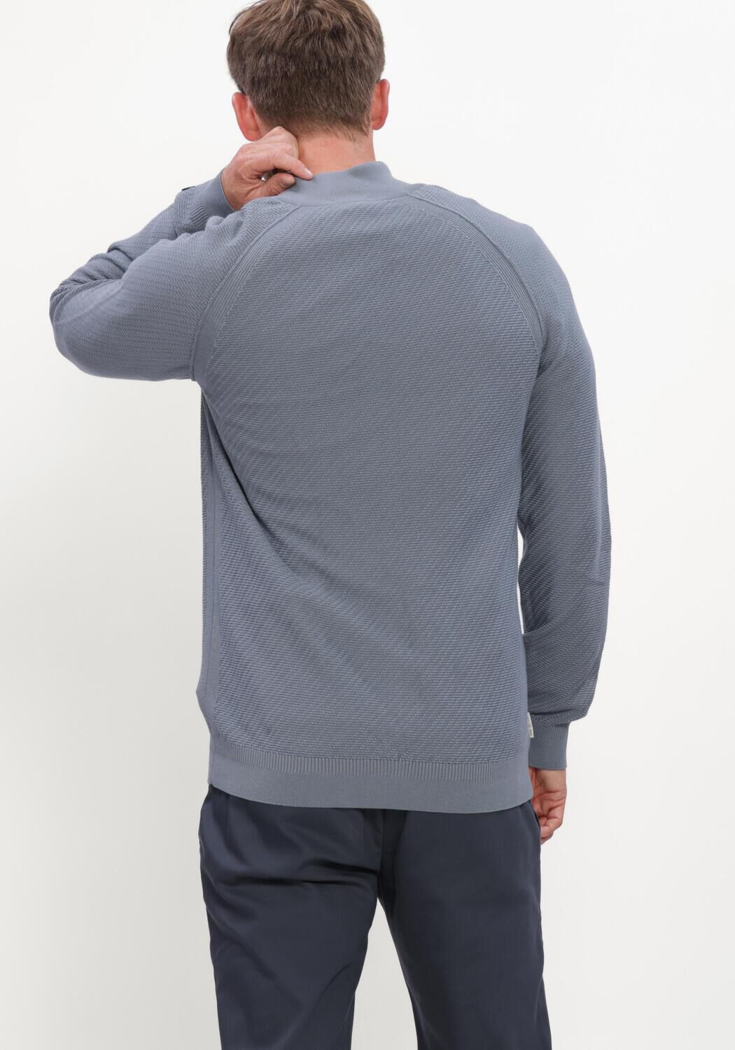 Blauwe CAST IRON Trui HALF ZIP COLLAR SLIM FIT COTTON EASE - large