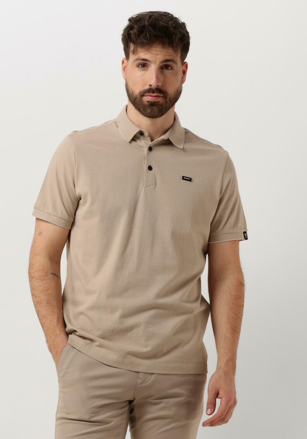 VANGUARD Heren Polo's & T-shirts Short Sleeve Polo Pique Waffle Structure Beige