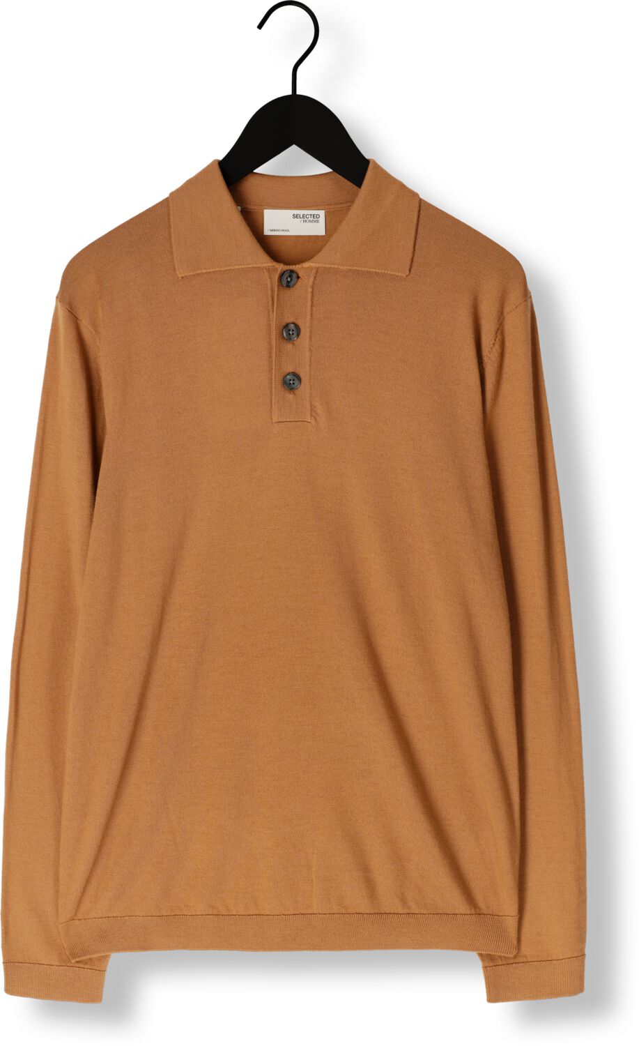 SELECTED HOMME Heren Truien & Vesten Slhtray Ls Knit Merino Polo Camel