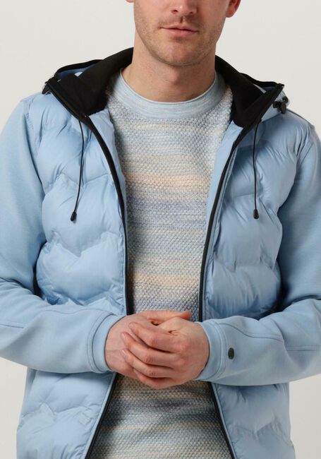 Lichtblauwe CAST IRON Gewatteerde jas HOODED JACKET TECH JERSEY INTERLOCK - large
