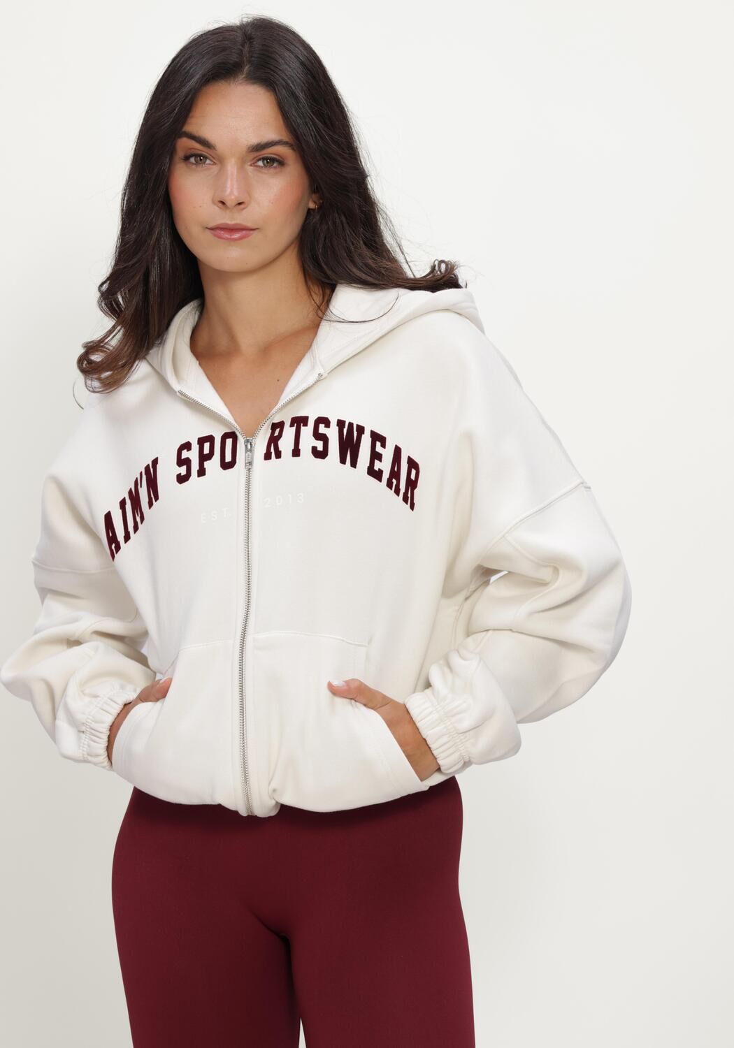 Ecru AIM'N Sweater VARSITY SWEAT ZIP HOOD - large