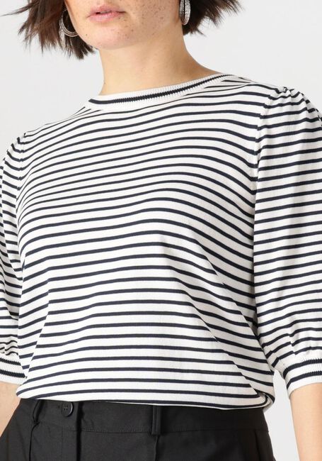Blauwe JANSEN AMSTERDAM Top KIM TOP K 136 STRIPE SHORT PUFFED SLEEVE - large