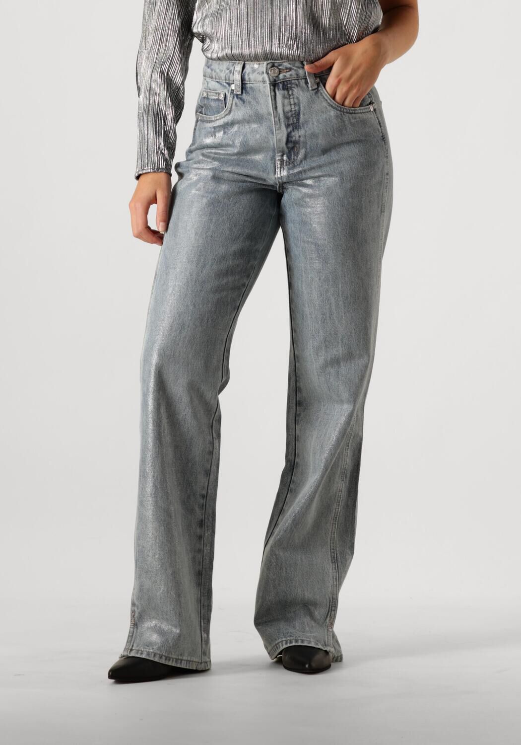 Gestuz Metallic Straight-Leg Jeans Coated Blue Wash Blue Dames
