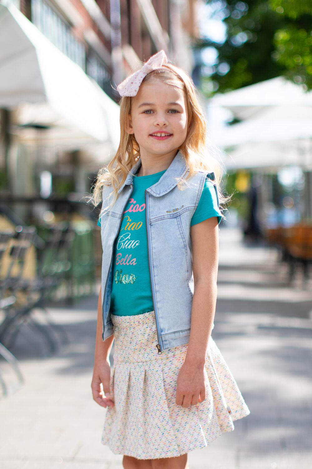 MOODSTREET Meisjes Blazers Girls Denim Gilet Lichtblauw