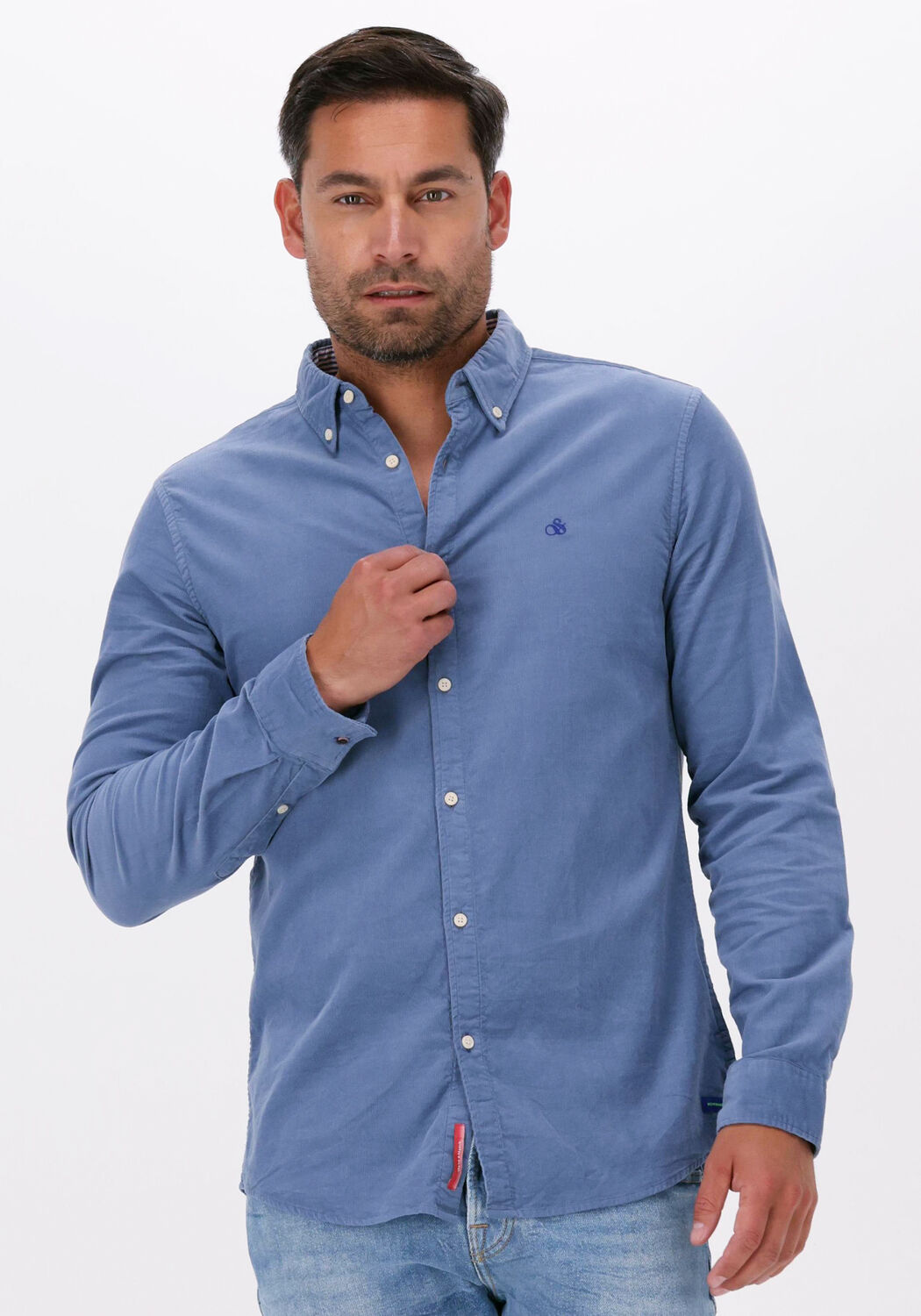 blauwe scotch soda casual overhemd slim fit fine corduroy shirt