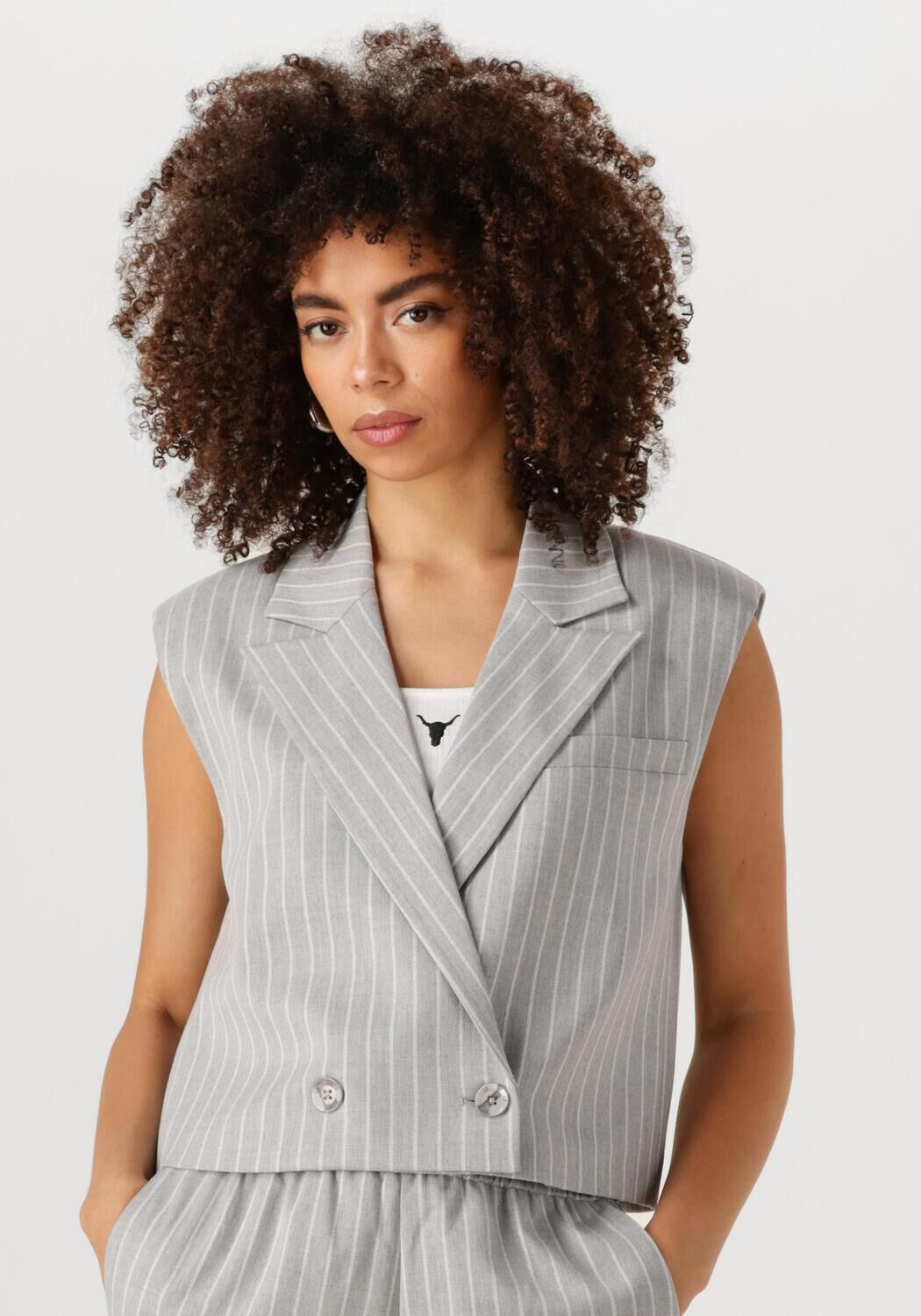 ALIX THE LABEL Dames Blazers Ladies Woven Pinstripe Waistcoat Lichtgrijs