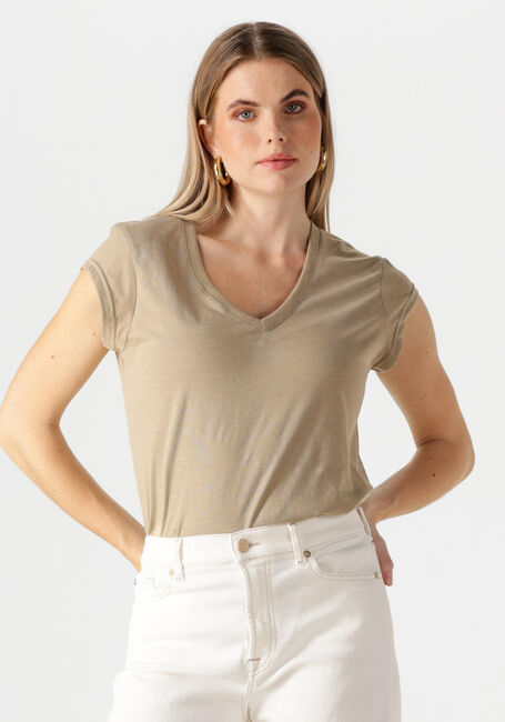 Beige CC HEART T-shirt BASIC V-NECK T-SHIRT - large