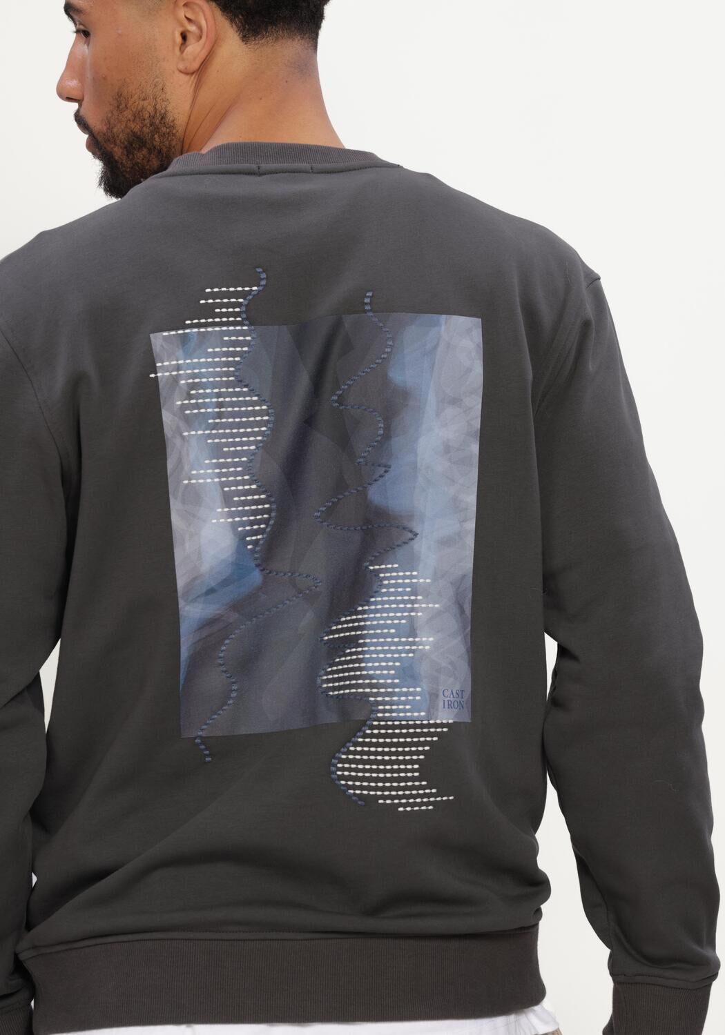 Donkergrijze CAST IRON Sweater CREWNECK RELAXED FIT GRAPHIC - large