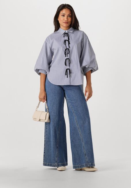 Blauwe JANSEN AMSTERDAM Blouses LOIS BLOUSE CSB 798 BOWSTRAPS 3/4 SLEEVE WIDE FIT - large