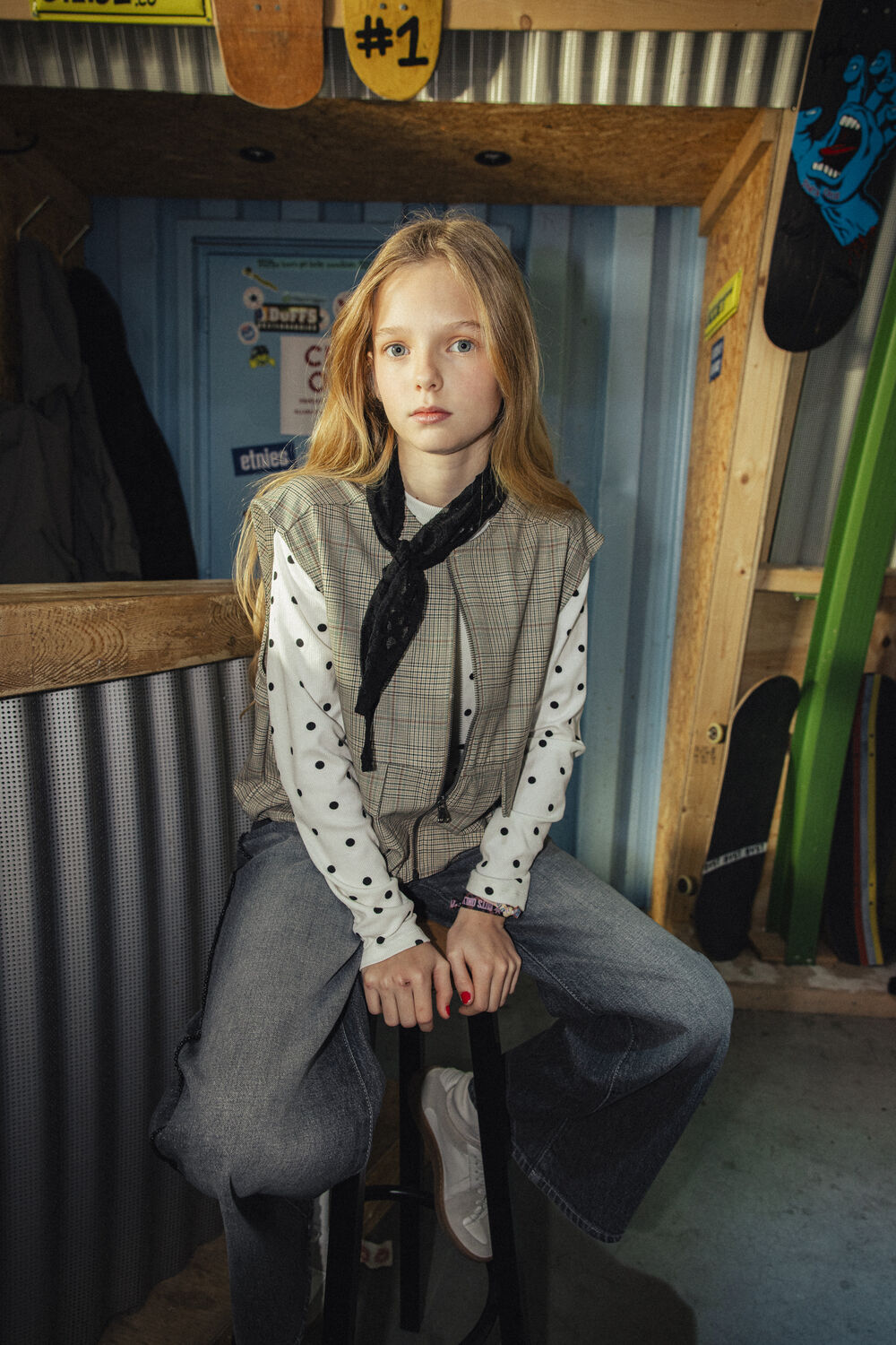 Gebroken wit INDIAN BLUE JEANS Top LONGSLEEVE POLKADOT - large