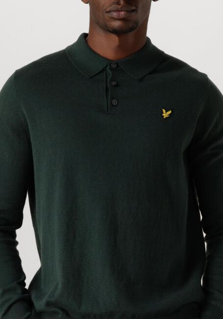Donkergroene LYLE & SCOTT Trui COTTON MERINO LONG SLEEVE KNITTED POLO - large