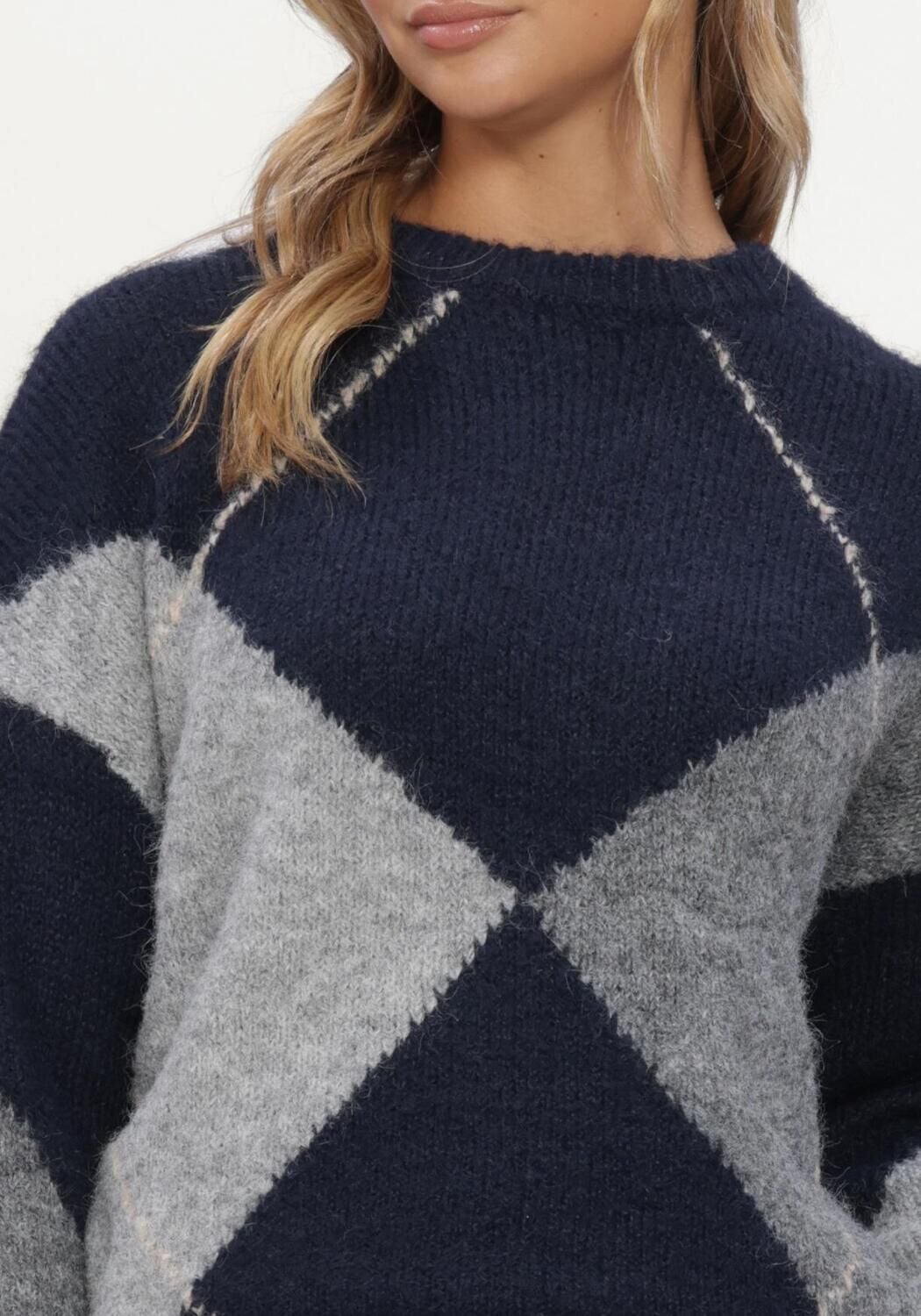 NEO NOIR Dames Truien & Vesten Inga Check Fluff Knit Blouse Donkerblauw