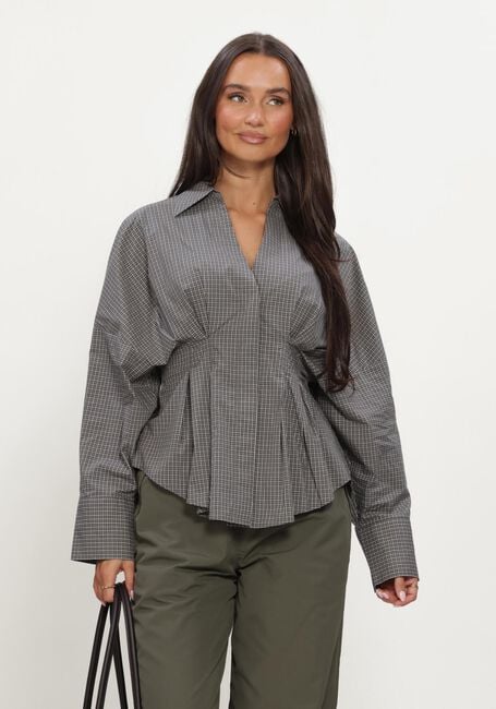 Grijze CATWALK JUNKIE Blouses CHECK BLOUSE WITH WAIST PLEATS - large