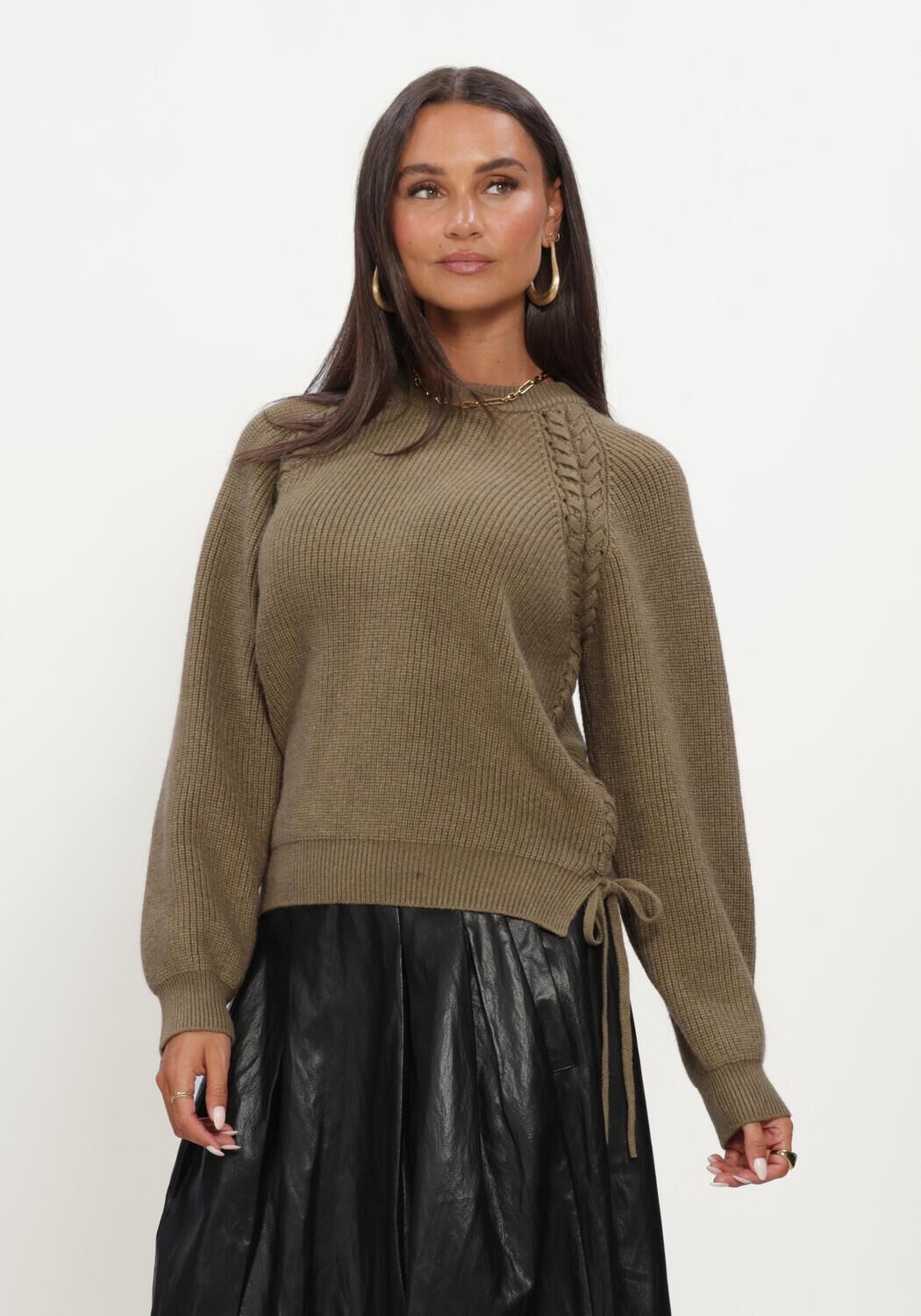 Khaki CO'COUTURE Trui ROWCC BRAID STRING KNIT - large