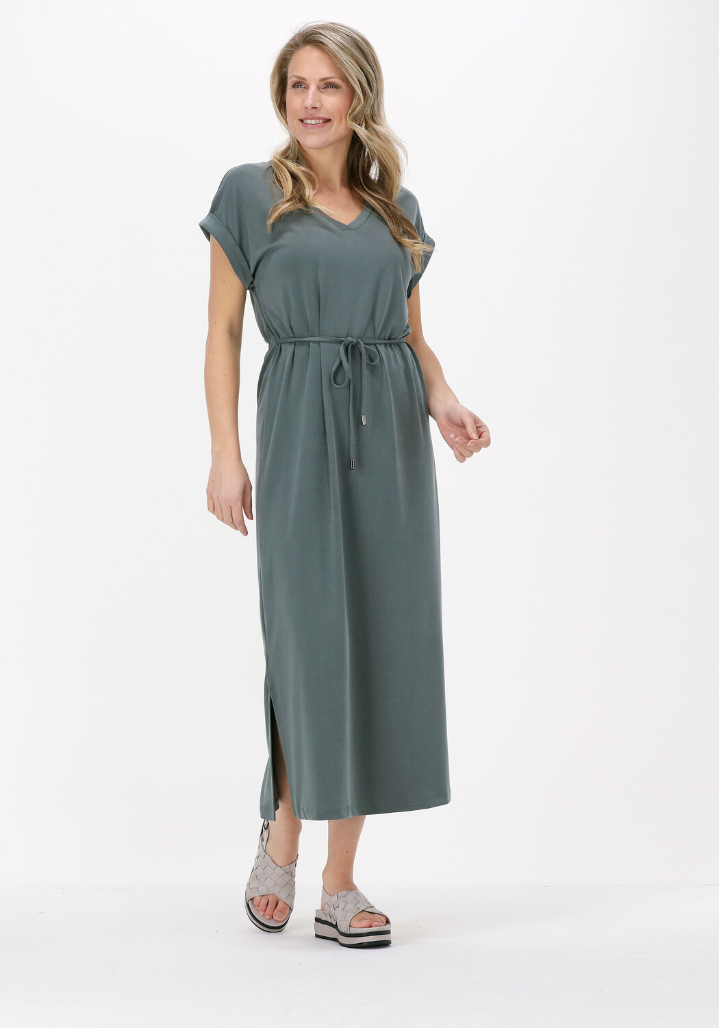 groene simple midi jurk jersey dress