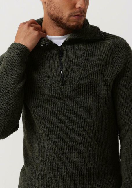 Groene CAST IRON Trui HALF ZIP COLLAR COTTON BOUCLE MOULINE - large