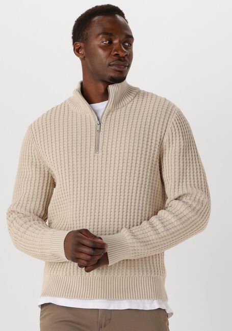 Beige SELECTED MEN Trui SLHTOM LS KNIT STRUCTURE HALF ZIP - large