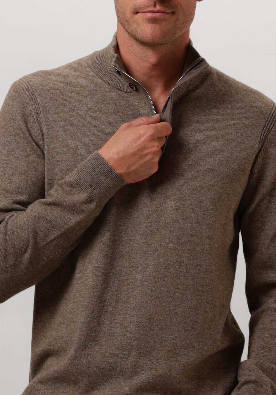 PROFUOMO Heren Truien & Vesten Pullover Half Zip Button Bruin