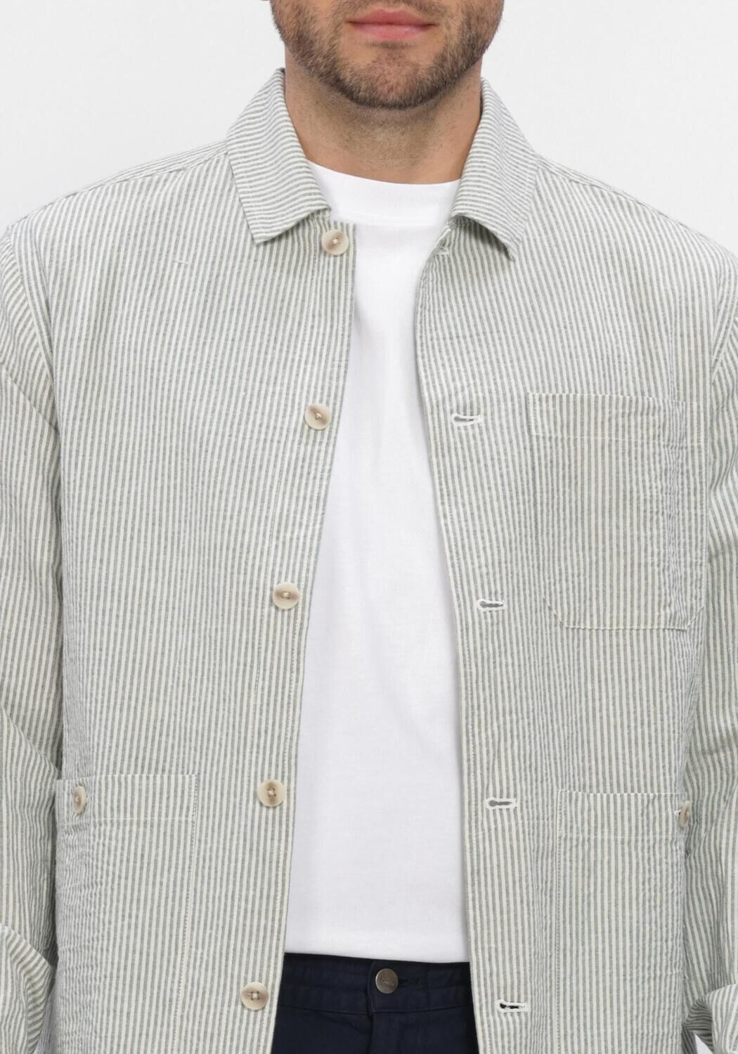 Groene ANERKJENDT Overshirts AKODIN STRIPE OVERSHIRT - large