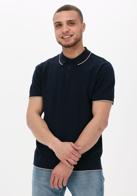 Blauwe SELECTED MEN Polo SLHHANK SS KNIT BUTTON POLO - large