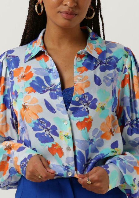 Lichtblauwe JANSEN AMSTERDAM Blouses WP764 PRINTED BLOUSE LONG PUFFED SLEEVE - large