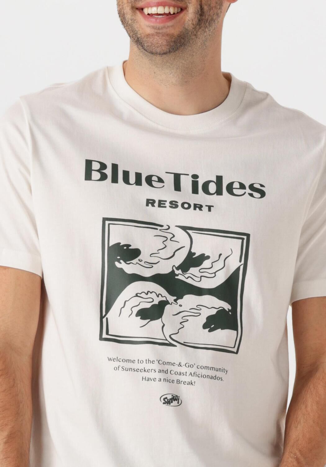 SHIWI Heren Polo's & T-shirts Men Liam Regular T-shirt Blue Tides Wit