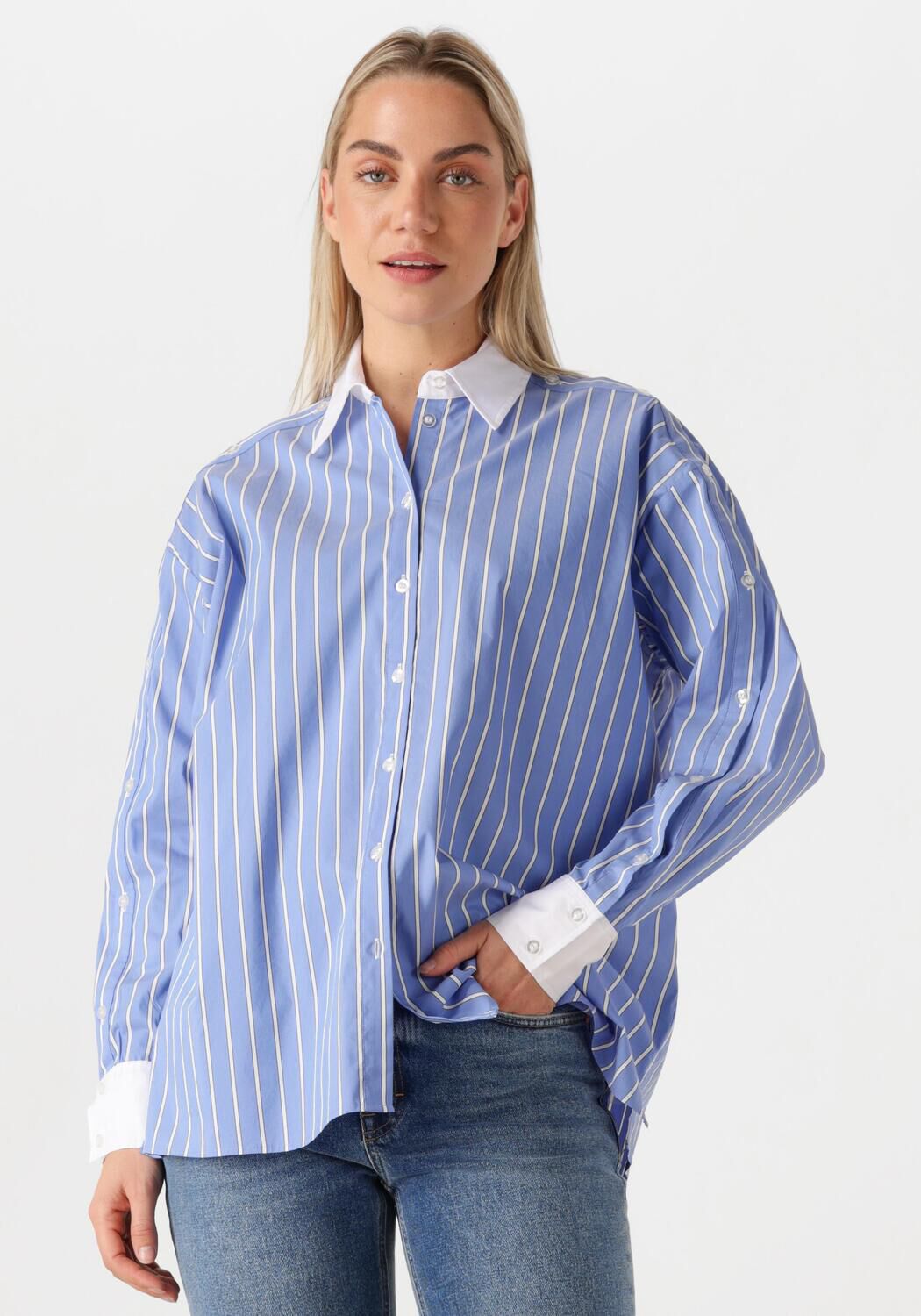 Dante 6 Gestreepte Blouse Lange Mouw Dandy Blue Dames