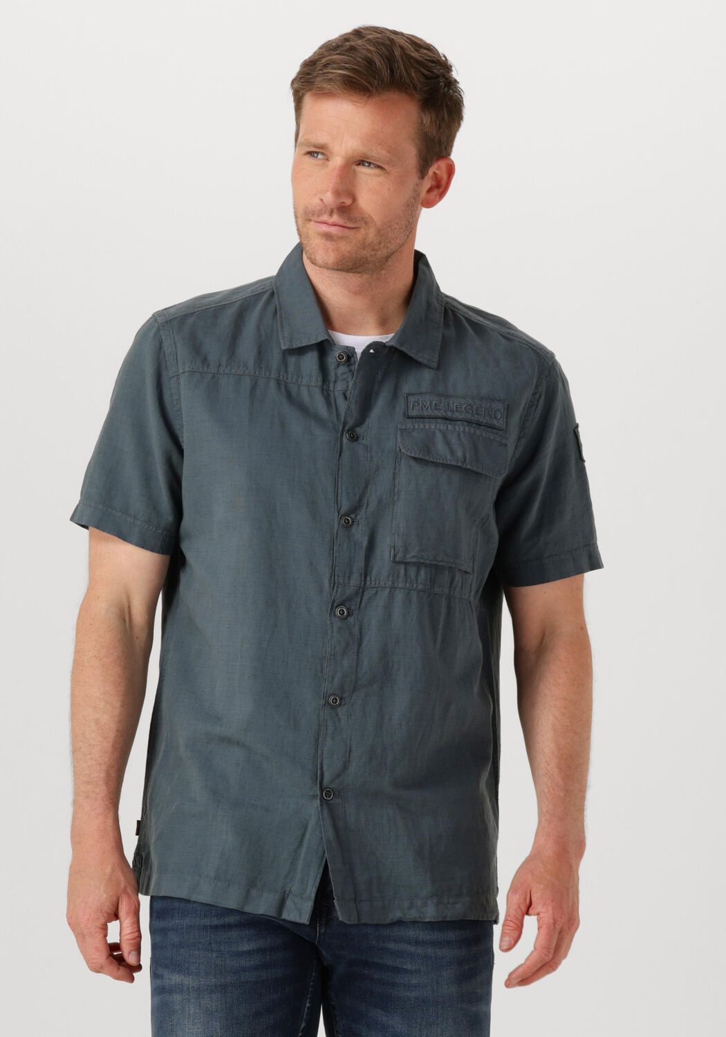 PME LEGEND Heren Overhemden Ctn linen Cargo Freedom Grijs