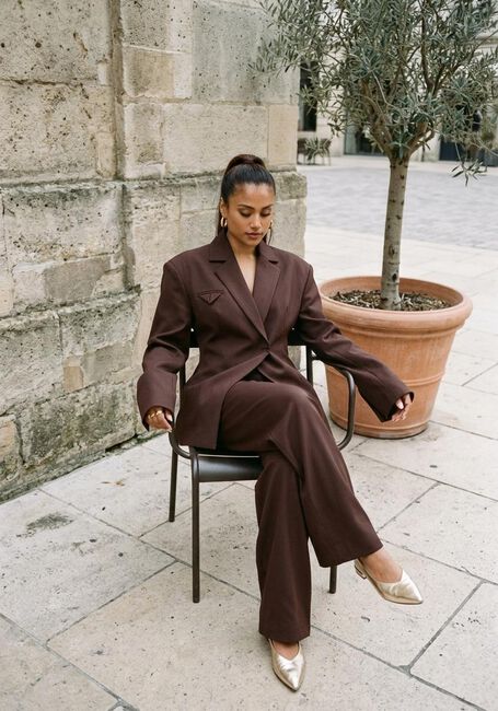 Bruine REFINED DEPARTMENT Wijde broek KALY - large
