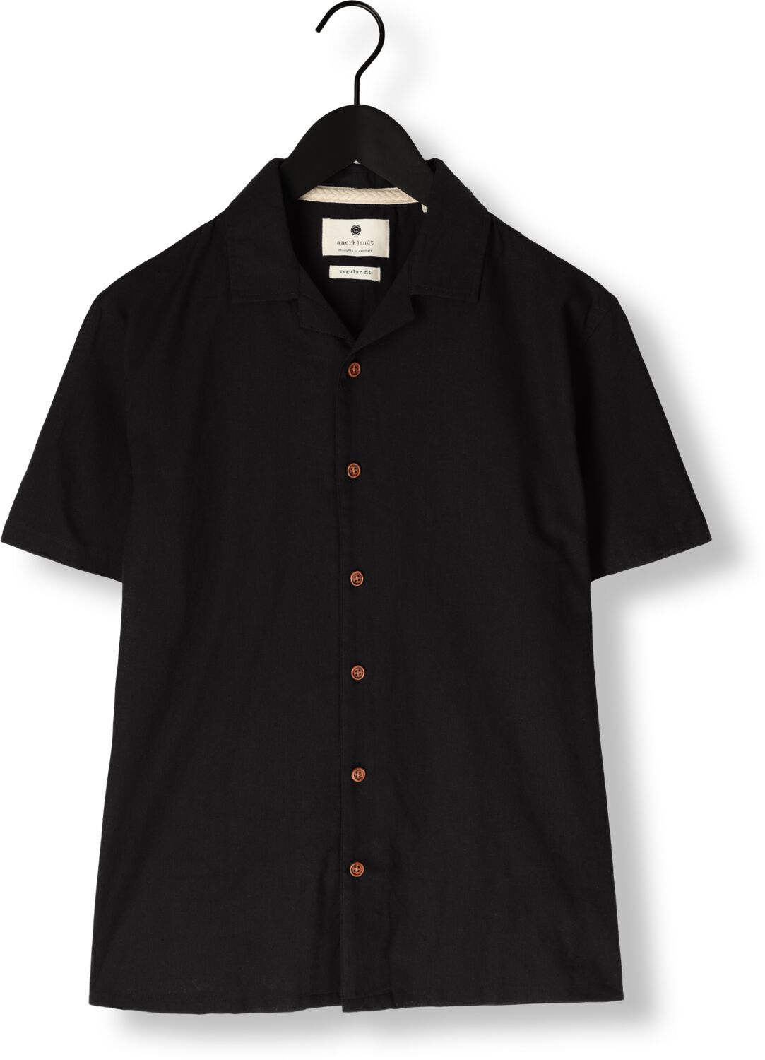 ANERKJENDT Heren Overhemden Akleo Sss Cot linen Shirt Zwart