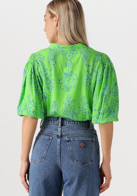 Groene JANSEN AMSTERDAM Blouses LEONIE BLOUSE WP 199 3/4 PUFFED SLEEVE - large