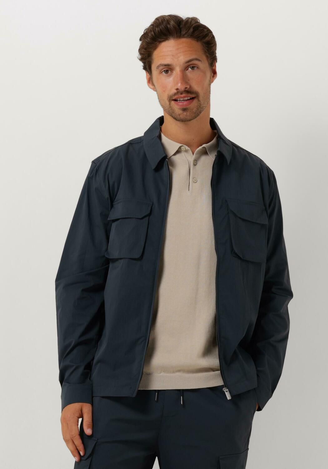 PURE PATH Heren Overshirts Shirt With Front Zipper And Chest Pockets Donkerblauw