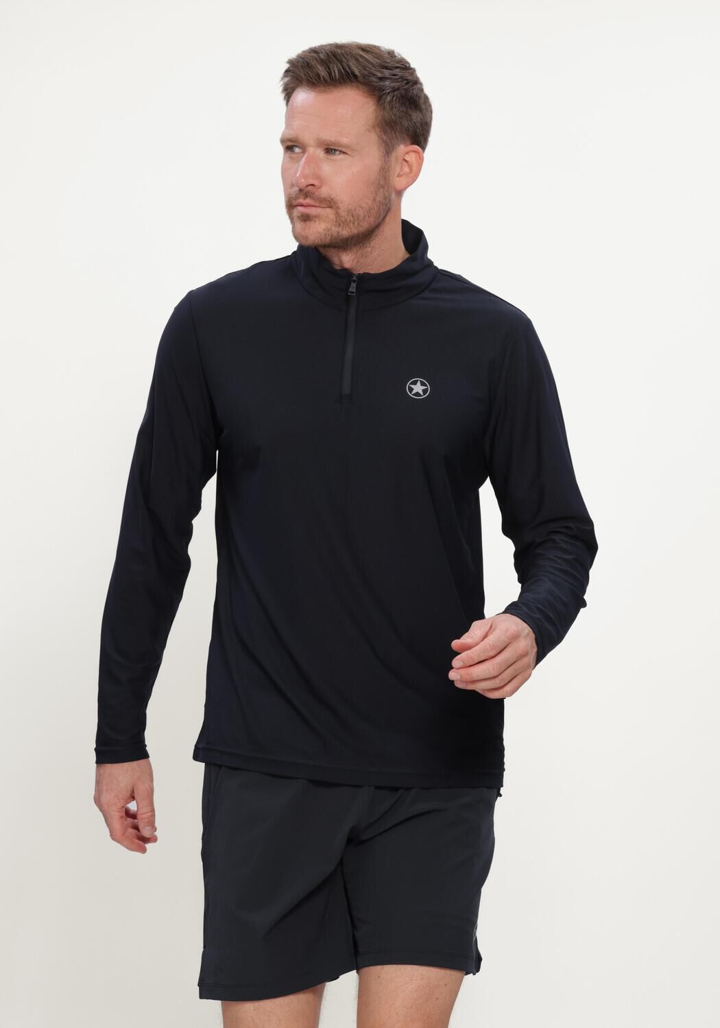 Donkerblauwe AIRFORCE Sporttruien PARKER QUARTER ZIP SPORT SHIRT - large