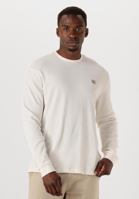 Ecru CALVIN KLEIN Trui LS WAFFLE BADGE CREWNK TEE - large