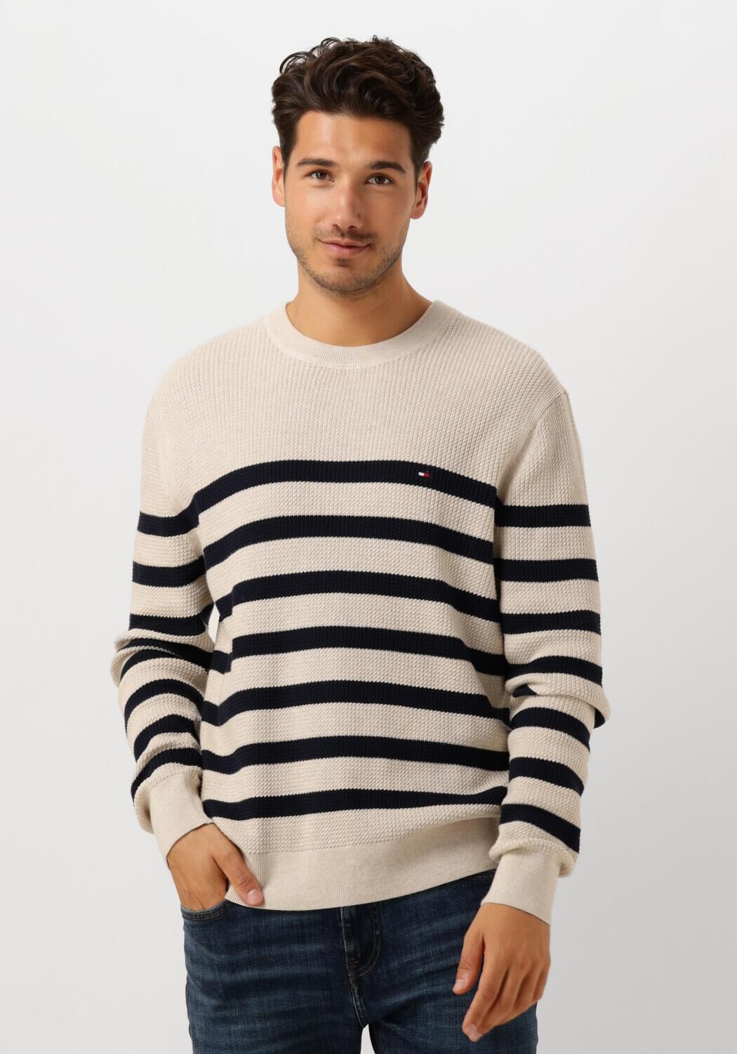 Tommy Hilfiger Gebreide trui STRUCTURE CREW NK met contrastkleurige strepen