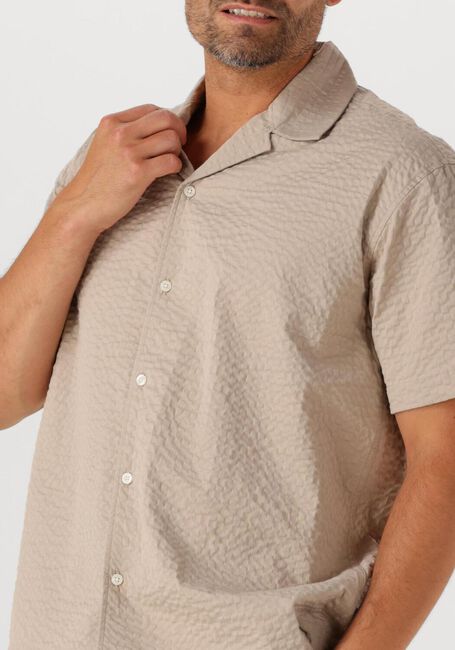 Beige SELECTED HOMME Casual overhemd SLHRELAXED-ACE SEERSUCKER SS SHIRT - large