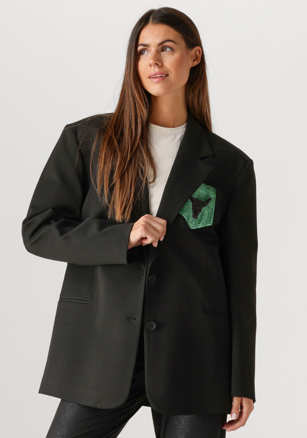 ALIX THE LABEL Dames Blazers Ladies Woven Sequin Pocket Blazer Zwart