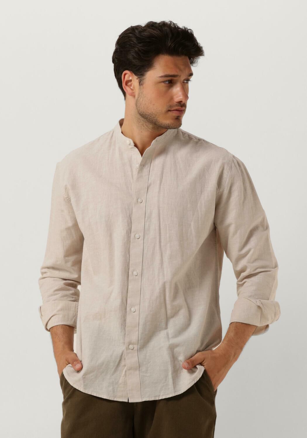 SELECTED HOMME Heren Overhemden Slhregnew-linen Shirt Ls Band Beige