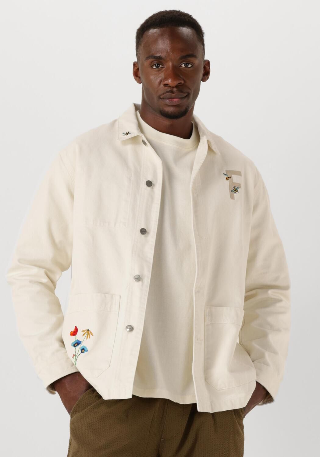 FORÉT Forét Heren Overshirts Rowan Embroidery Canvas Overshirt Gebroken Wit