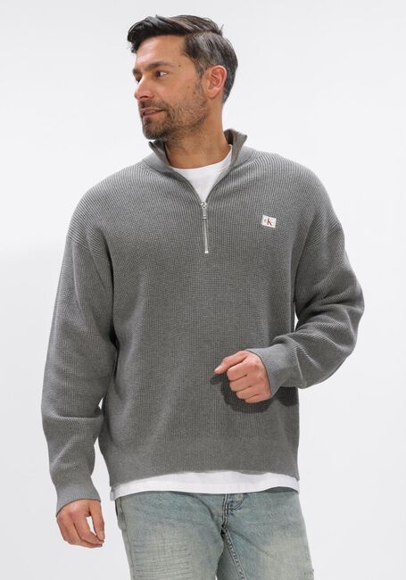 Grijze CALVIN KLEIN Trui LS EZ COTTON WAFFLE QUARTER ZIP - large