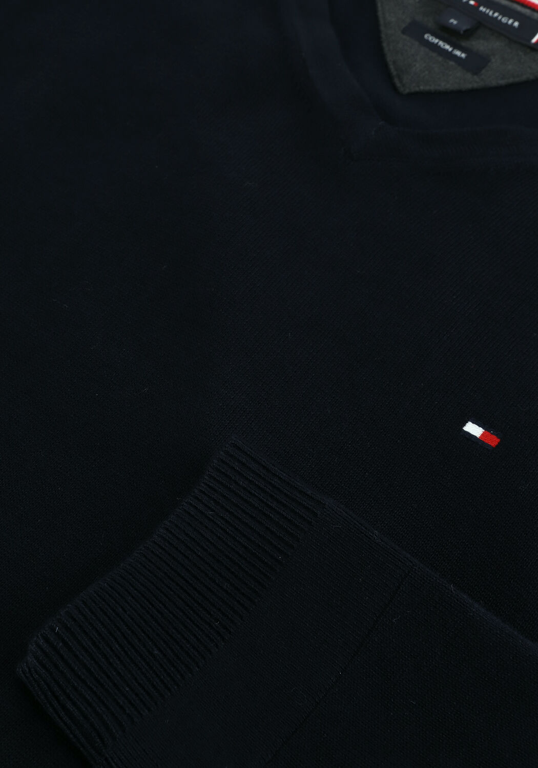 Blauwe TOMMY HILFIGER Trui CORE COTTON-SILK VNECK - large