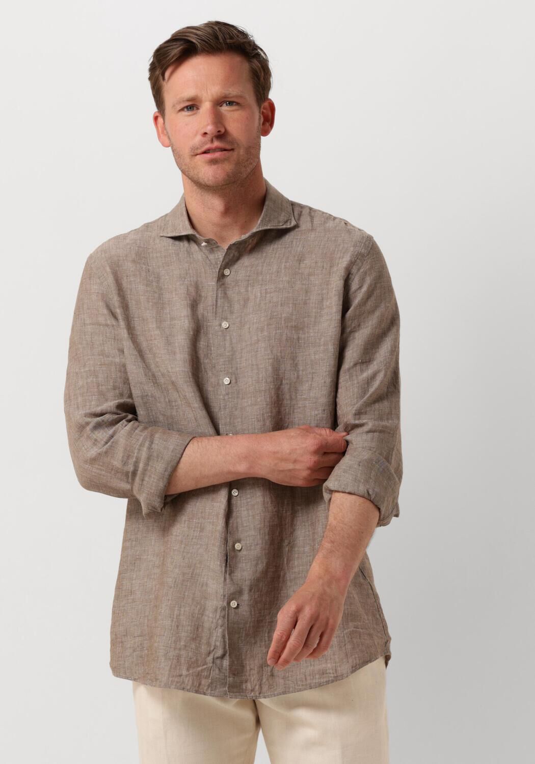 PROFUOMO Heren Overhemden Shirt X-cutaway Sc Linnen Bruin